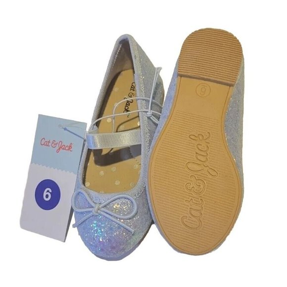 Cat & Jack Girls Lily Glitter Ballet Flats Size 6 Purple Toddler Memory Foam - Picture 5 of 6